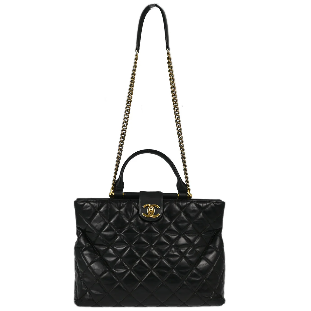 Chanel 2017 Paris in Rome Black Calfskin Castle Rock Tote 2way Handbag