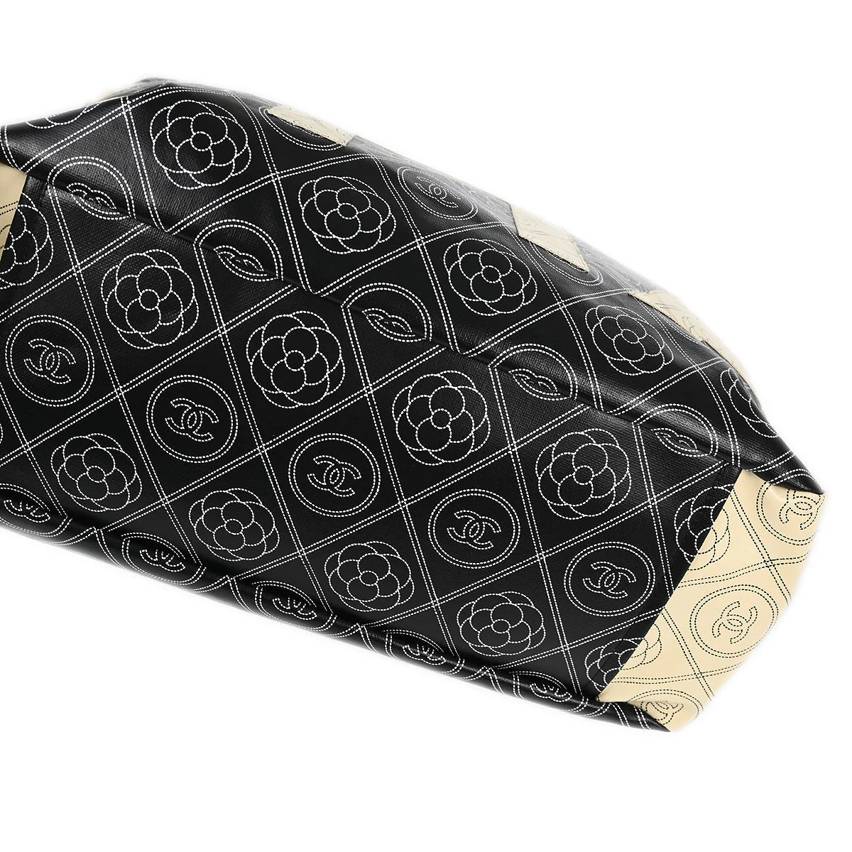 Chanel 2018 Black Printed Coated Canvas Camellia Shopping 2way Shoulder Tote Handbag - Image 4
