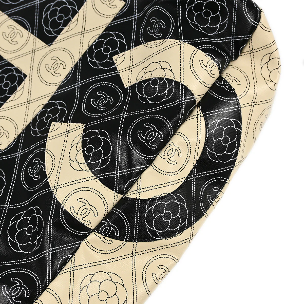 Chanel 2018 Black Printed Coated Canvas Camellia Shopping 2way Shoulder Tote Handbag - Image 6