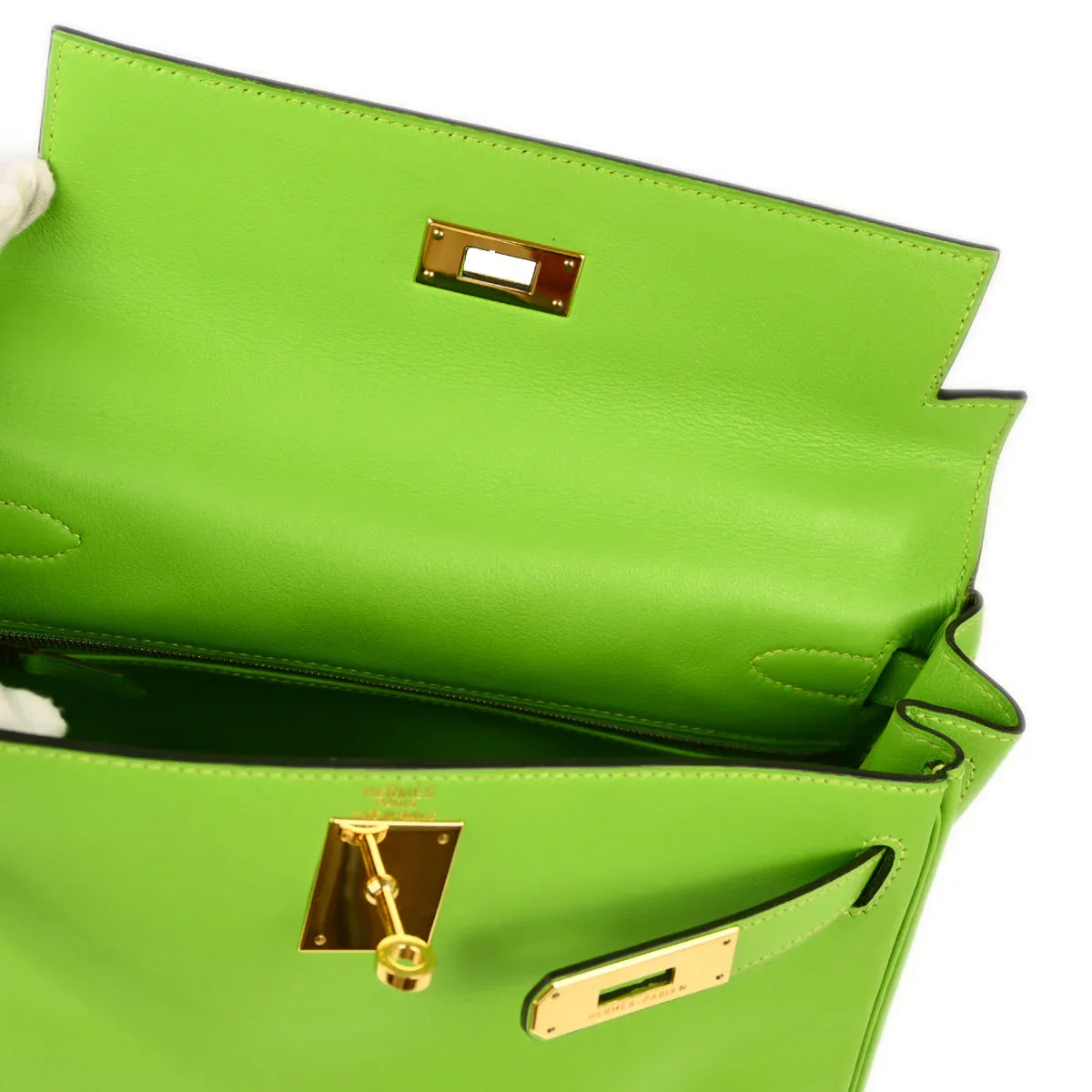 Hermes 1998 Apple Green Gulliver Kelly 28 Retourne 2way Shoulder Handbag - Image 7