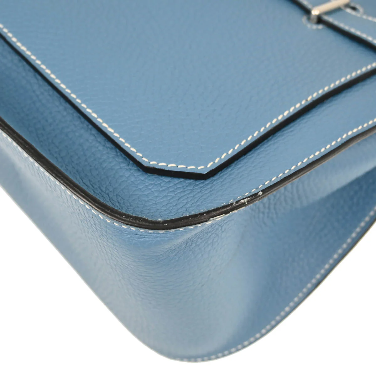 Hermes 2010 Blue Jean Taurillon Clemence Jypsiere 28 Shoulder Bag - Image 4