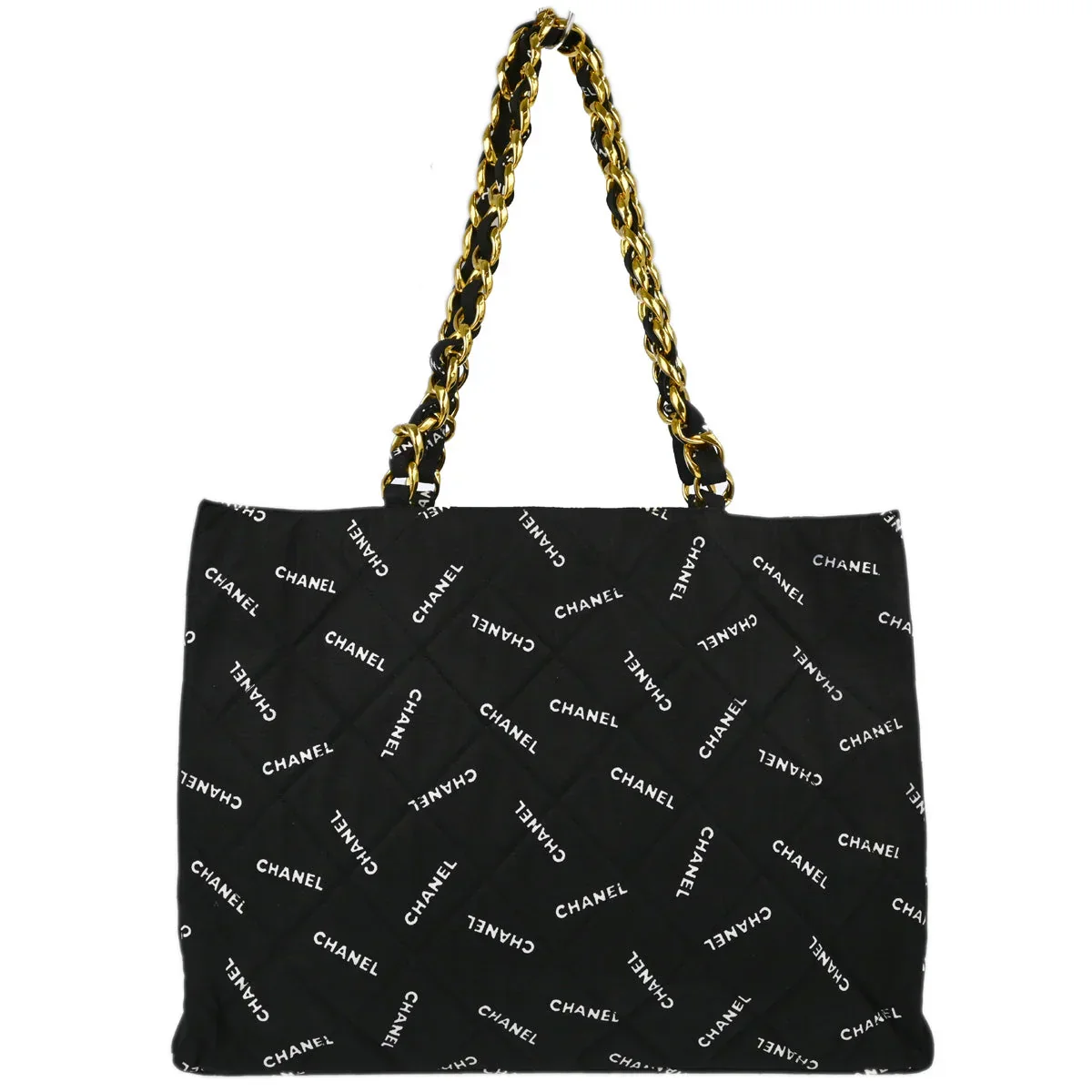 Chanel 1994-1996 Black Canvas Shoulder Tote Bag