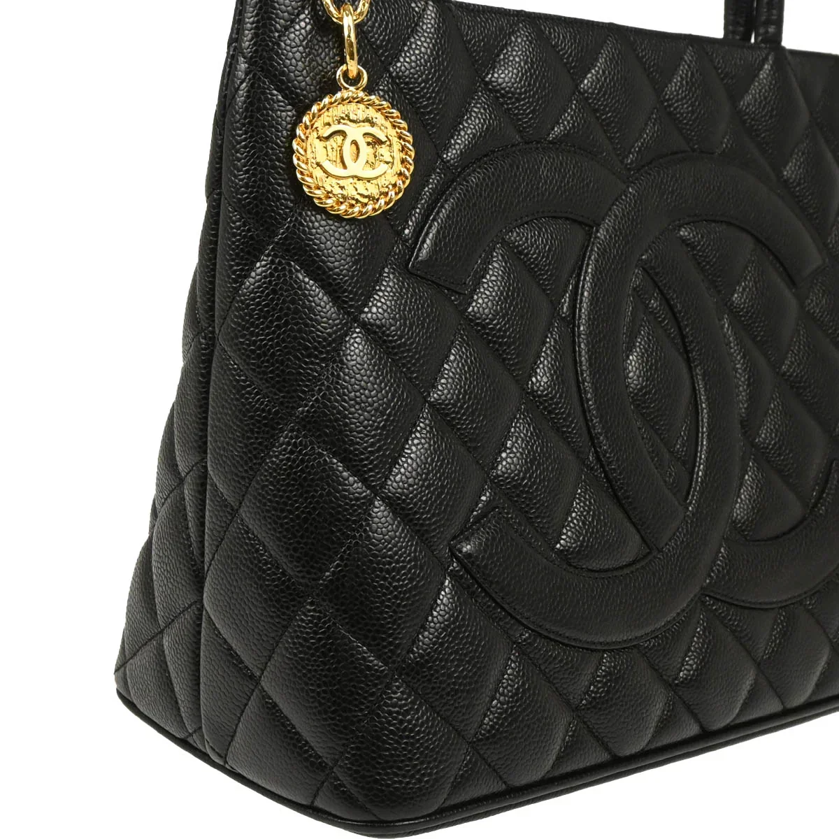 Chanel 2003-2004 Black Caviar Medallion Tote Handbag - Image 3