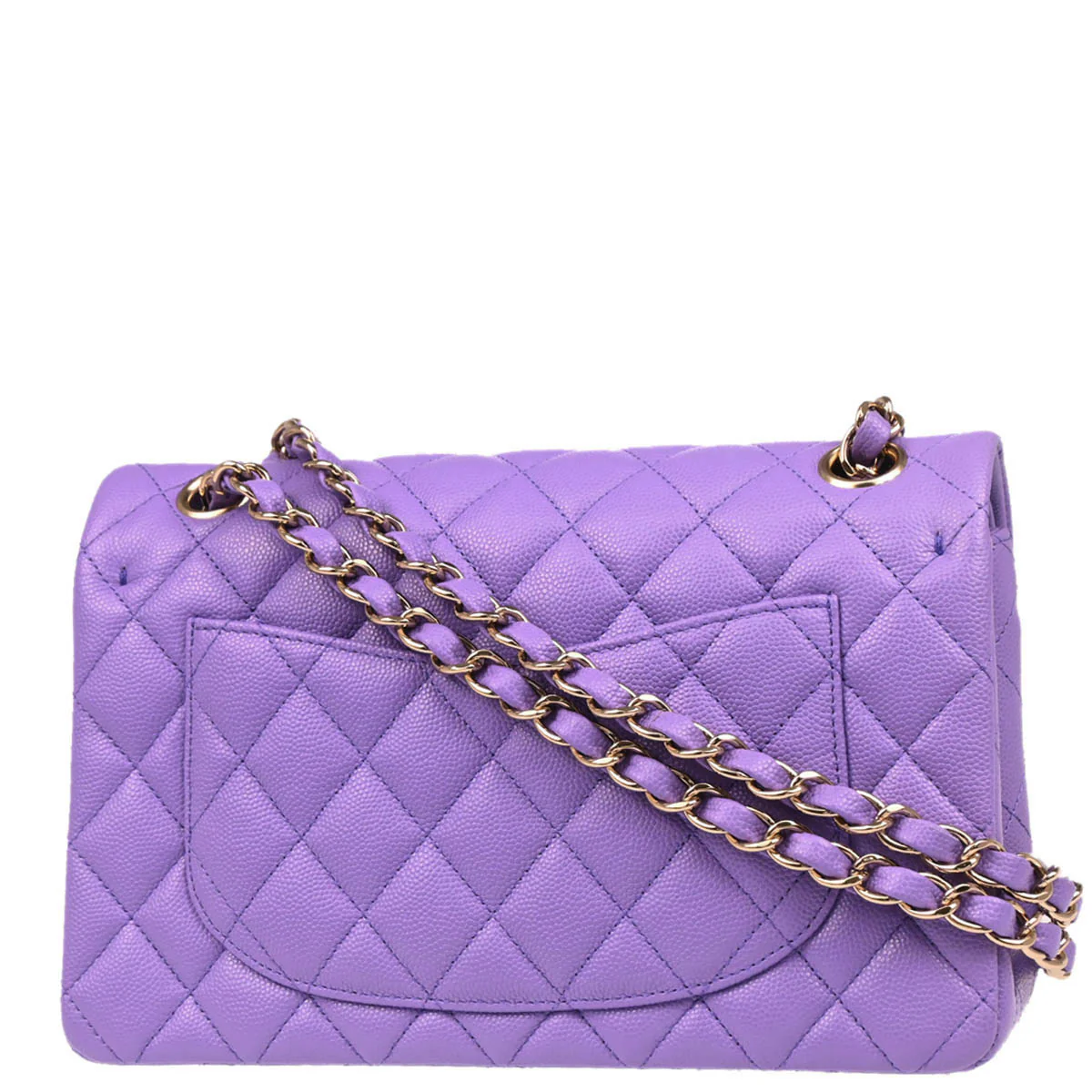 Chanel 2019 Purple Caviar Small Classic Double Flap Shoulder Bag - Image 2