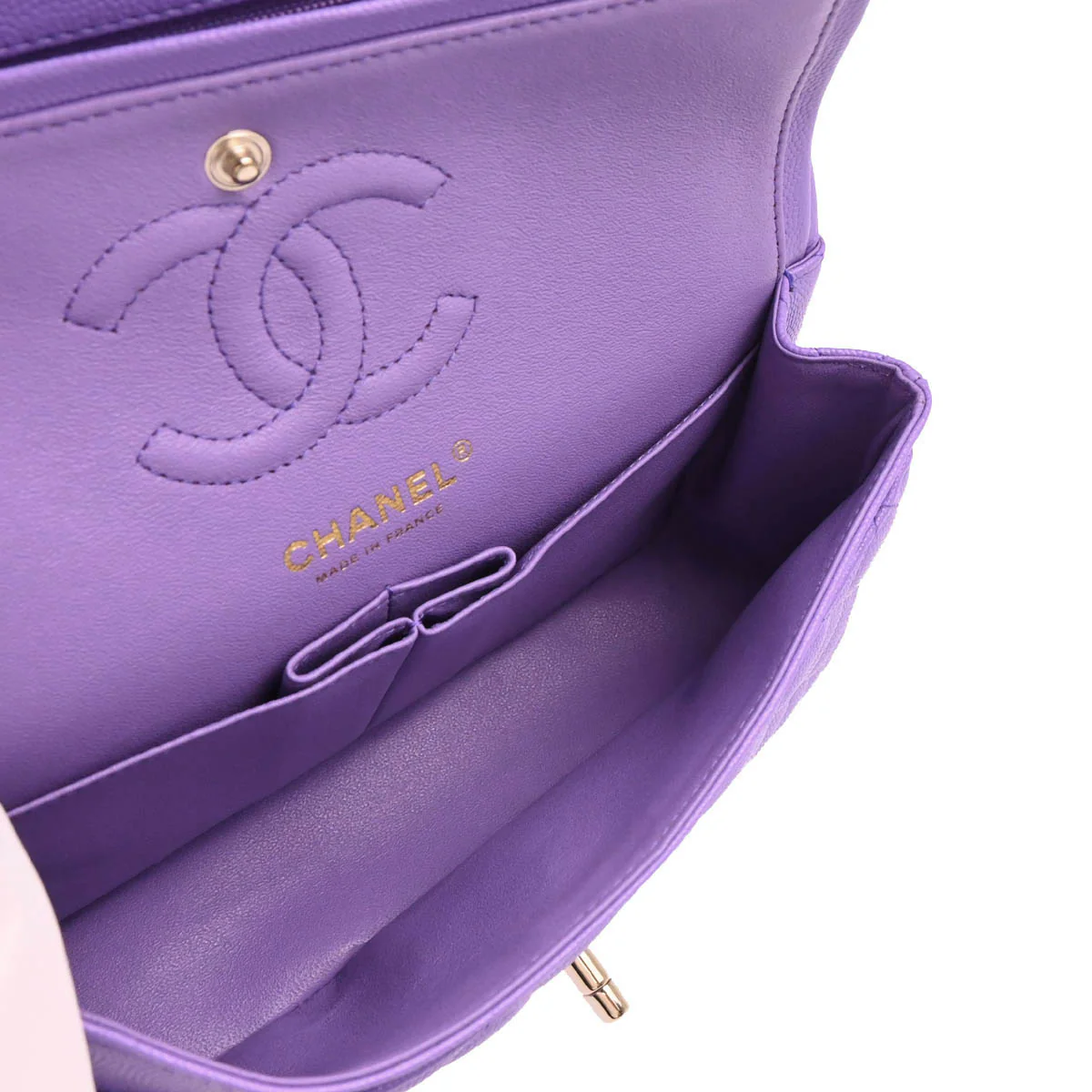 Chanel 2019 Purple Caviar Small Classic Double Flap Shoulder Bag - Image 4