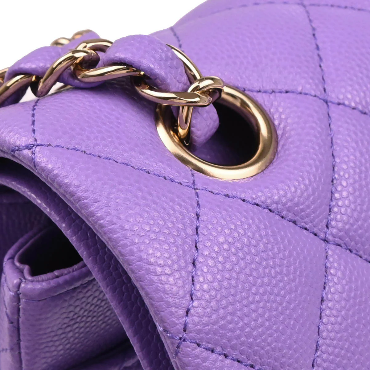 Chanel 2019 Purple Caviar Small Classic Double Flap Shoulder Bag - Image 7