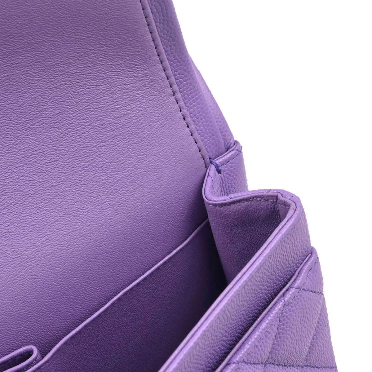 Chanel 2019 Purple Caviar Small Classic Double Flap Shoulder Bag - Image 9