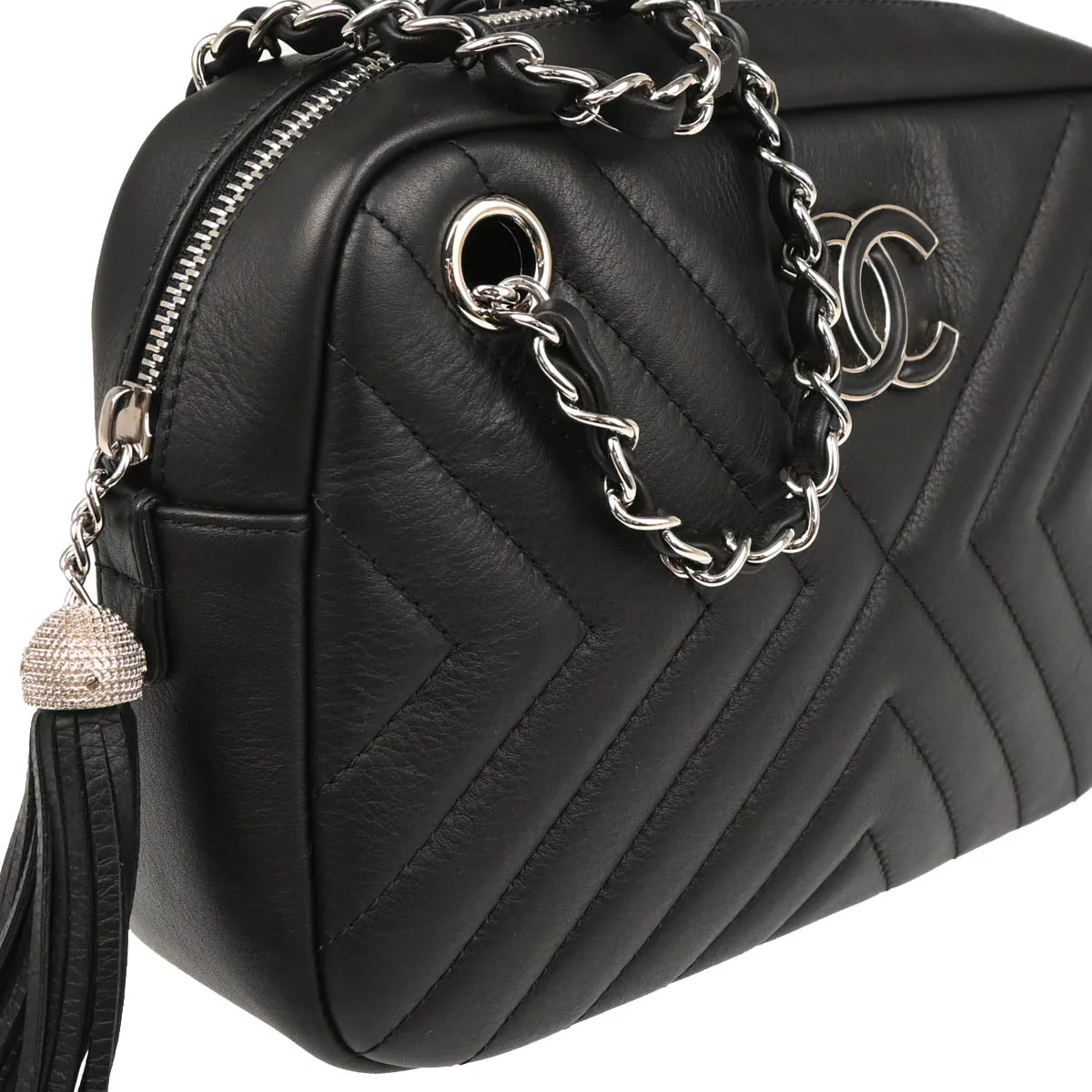 Chanel 2018 Black Lambskin Chevron Camera Bag Small - Image 3