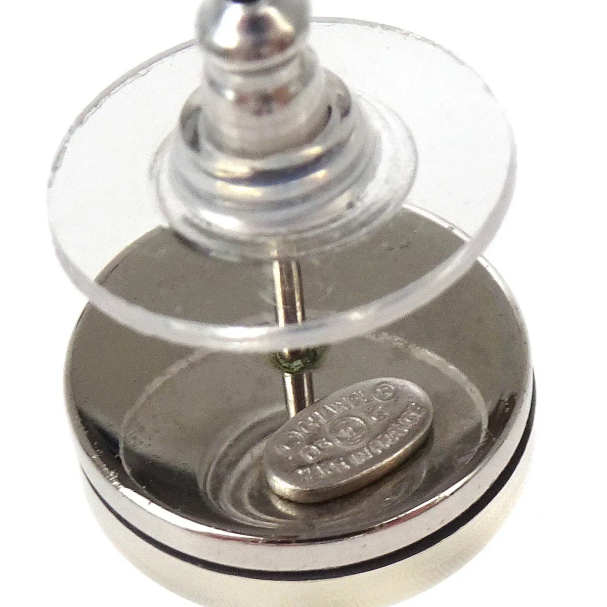 Chanel Button Piercing Earrings Clear Silver 03C - Image 4