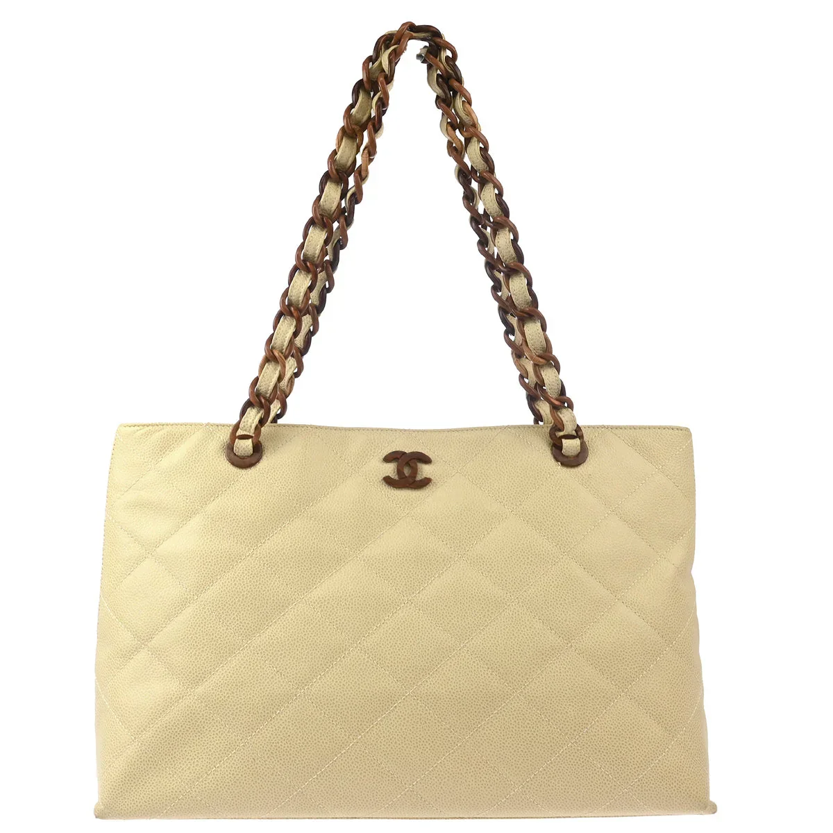 Chanel 2000-2002 Ivory Caviar Chain Tote Bag